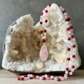 Rozenkwarts-Regenboog Maansteen-Carneool mala