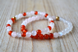 Armband Rozenkwarts-Regenboog Maansteen-Carneool 6 mm