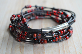 Leder 3-Wickelarmband Black/Red