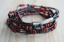 Leather 3-Wraparmband Black/Red