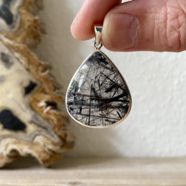 Hanger Toermalijnkwarts in sterling zilver ca. 28 x 38 mm