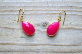 Verguld Sterling zilver Oorbellen met Fuchsia Agaat