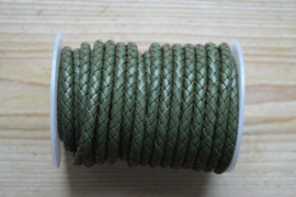 Rondgevlochten leer 6 mm Legergroen per 10 cm