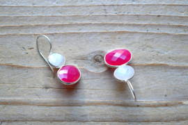 Sterling zilver Oorbellen met Fuchsia Agaat en Maansteen
