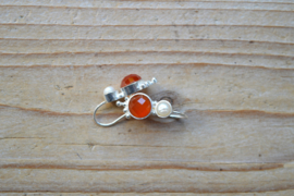Sterling zilver Oorbellen met Carneool en Zoetwaterparel