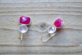 Sterling zilver Oorbellen met Fuchsia Agaat en Rozenkwarts