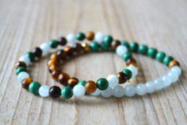 Armband Malachiet-Tijgeroog-Aquamarijn 6 mm