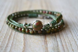 3-Wraparmband met 4 mm Unakiet en tussenstuk met cabochon