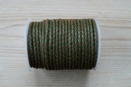 Rondgevlochten leer 4 mm Legergroen per 10 cm