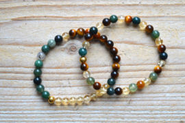 Armband Citrien-Tijgeroog-Mosagaat 6 mm