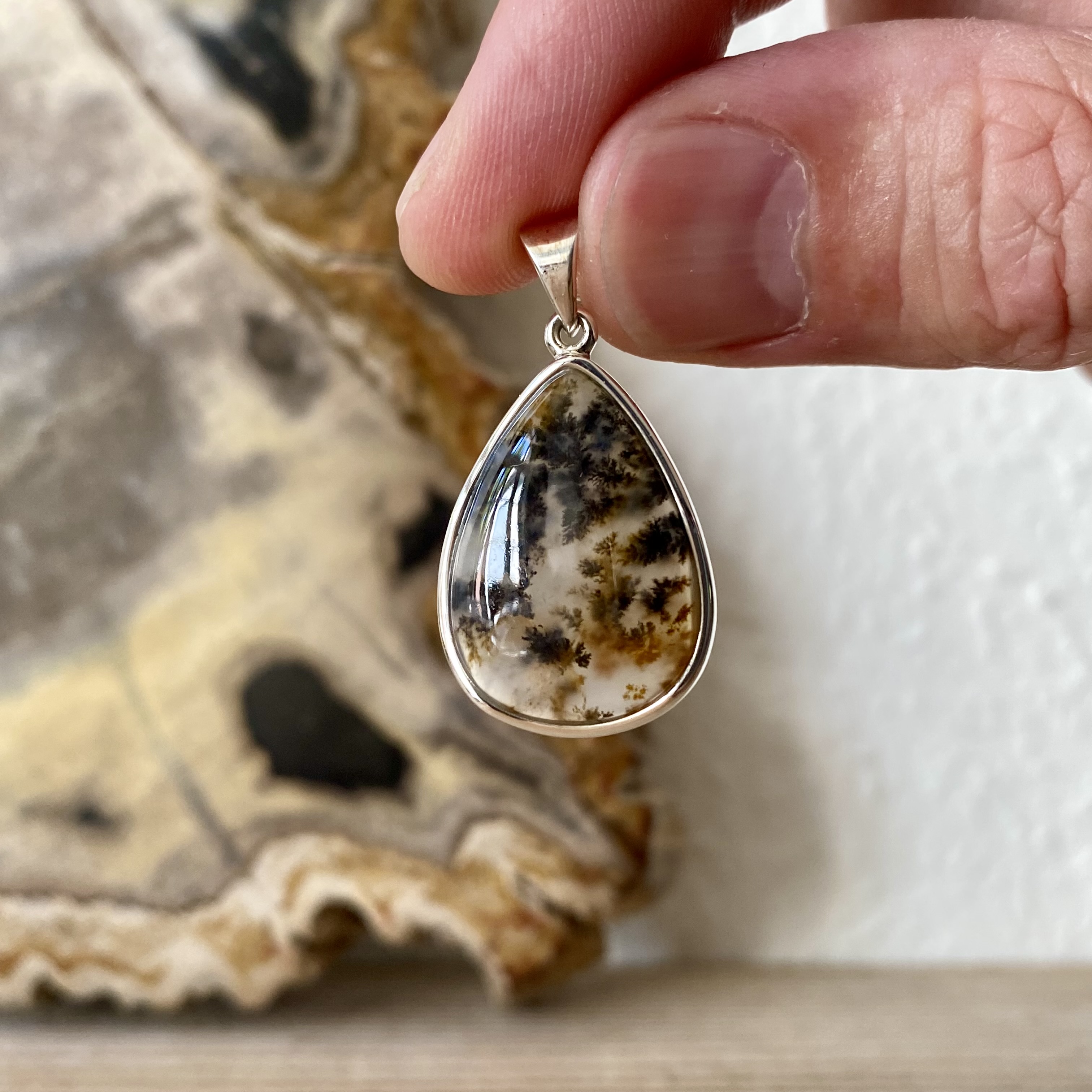 Hanger Dendriet Agaat in sterling zilver ca. 20 x 30 mm