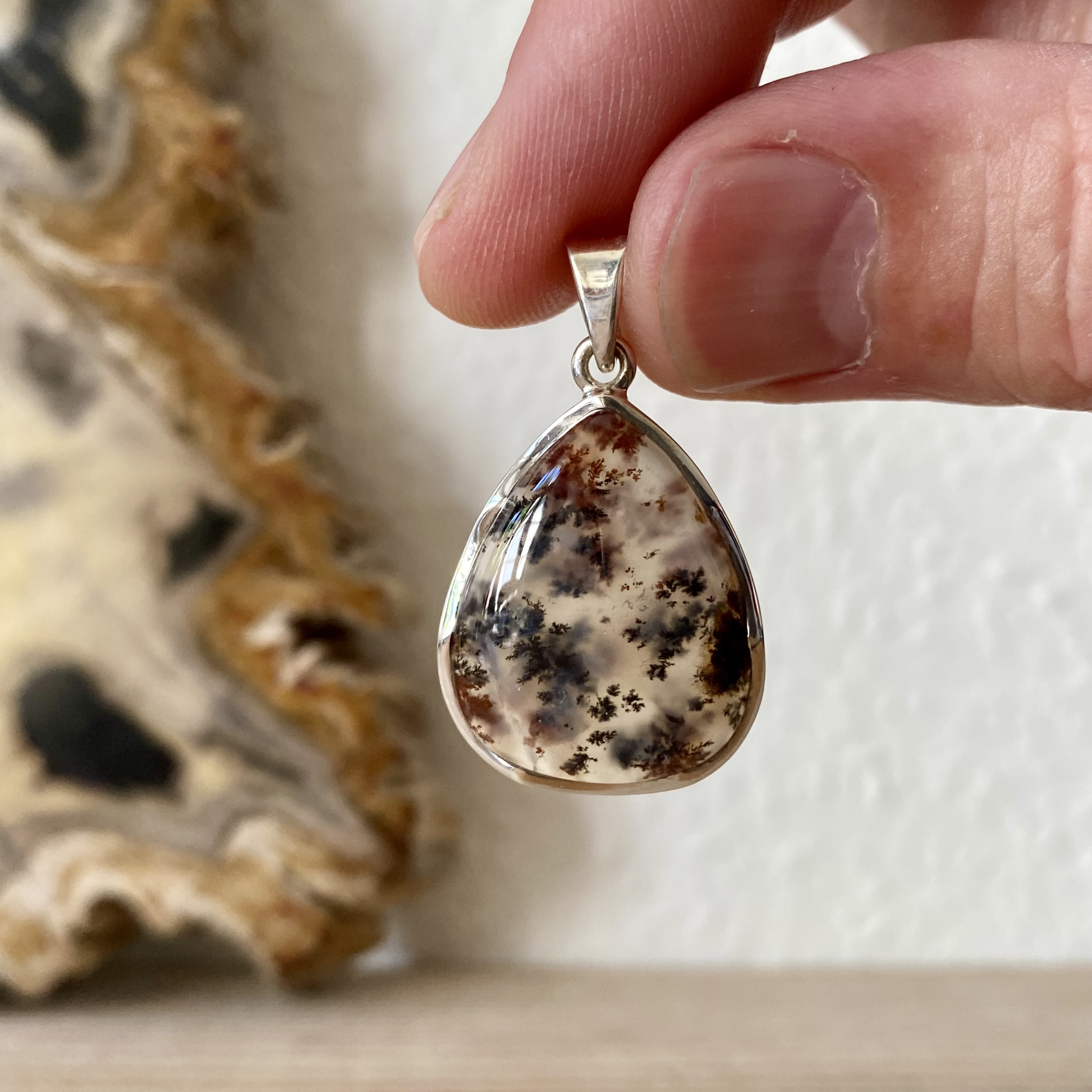 Hanger Dendriet Agaat in sterling zilver ca. 21 x 31 mm