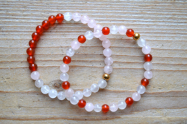 Armband Rozenkwarts-Regenboog Maansteen-Carneool 6 mm
