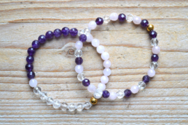 Armband Bergkristal-Rozenkwarts-Amethist 6 mm