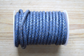 Rondgevlochten leer 6 mm Vintage Donkerblauw per 10 cm