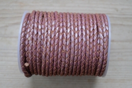 Rondgevlochten leer 4 mm Metallic Pruim per 10 cm