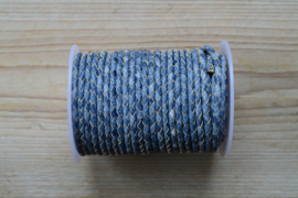 Rundgeflochtenes leder 4 mm Gemischt Blau pro 10 cm