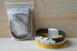 DIY Pakete Lederband mit Magnetverschluss und Lederschieber Schwarz/Gelb