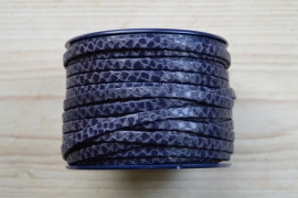 Plat rundleer slangeprint 5 mm Donkerblauw per 10 cm