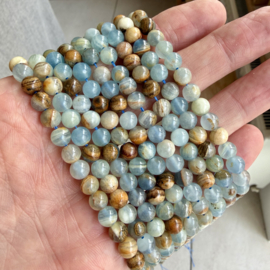 Natuurlijke Blauwe Onyx (Aquatine Calciet) ronde kralen 6 mm