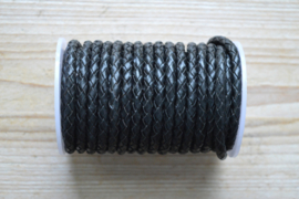 Rondgevlochten leer 5 mm Zwart per 10 cm