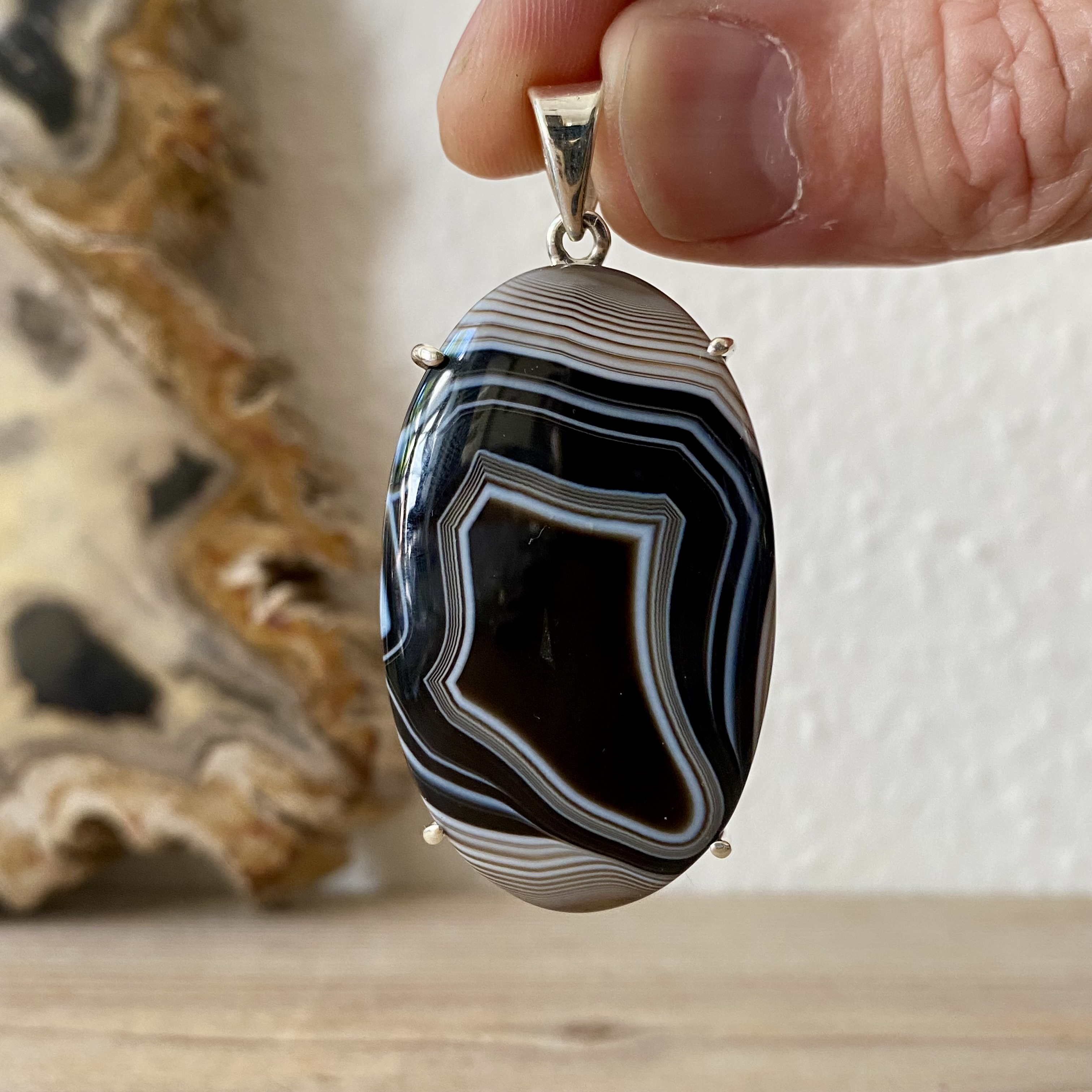 Hanger Sardonyx in sterling zilver ca. 29 x 51 mm
