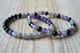 Armband Zwarte Toermalijn-Labradoriet-Amethist 6 mm