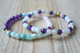 Armband Amazoniet-Rozenkwarts-Amethist 6 mm
