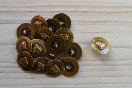 Bronskleurige knoop 'hart' ca. 19 mm per 2 stuks