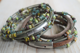 Leder 3-Wickelarmband Brown/Green