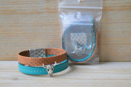 DIY Pakket Armband met magneet en schuiver Turquoise/Bruin