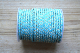 Rondgevlochten leer 4 mm Gemeleerd Lichtblauw per 10 cm