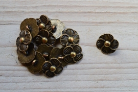 Bronskleurige knoop 'bloem' ca. 18 x 20 mm per 2 stuks