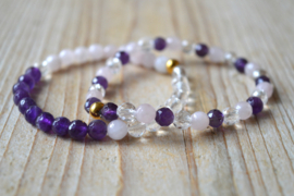 Armband Bergkristal-Rozenkwarts-Amethist 6 mm
