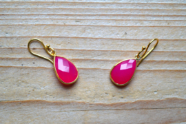 Verguld Sterling zilver Oorbellen met Fuchsia Agaat