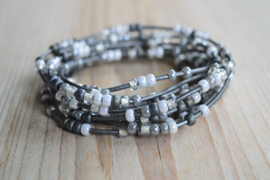 Leather 3-Wraparmband Grijs/Zilver