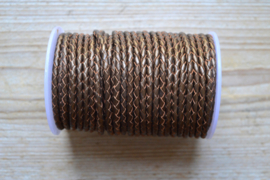 Rondgevlochten leer 4 mm Metallic Brons per 10 cm