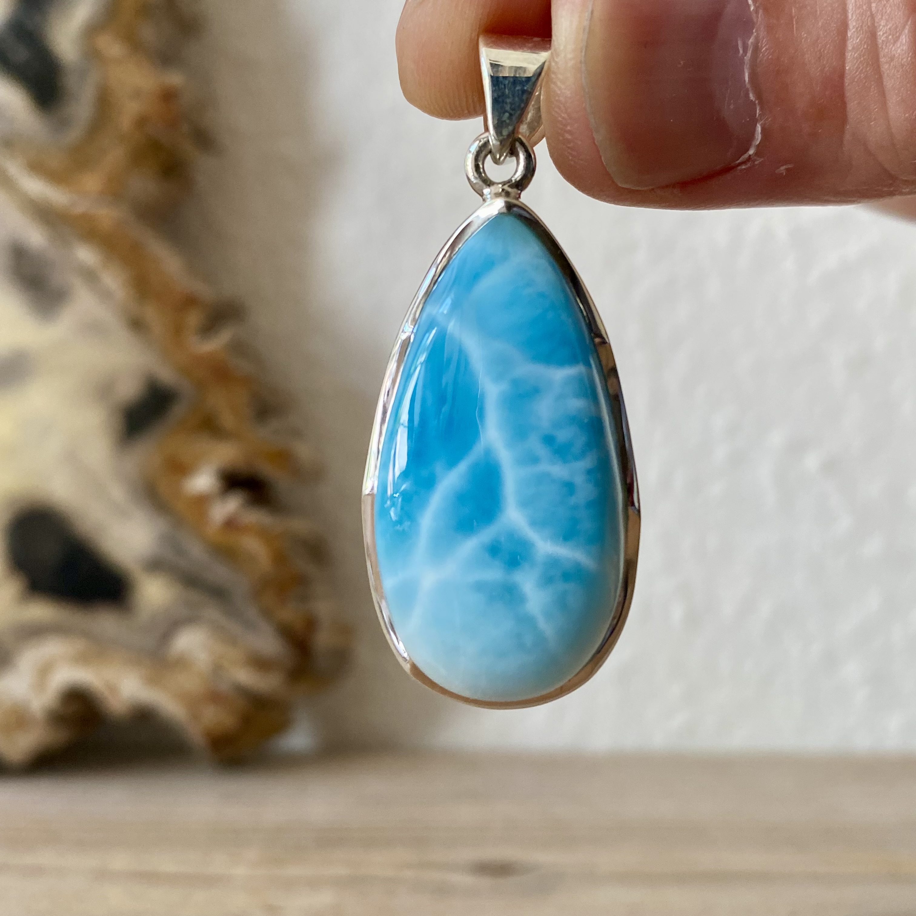 Hanger Larimar in sterling zilver ca. 20 x 41 mm