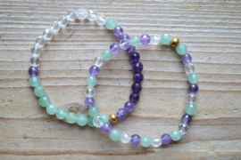 Armband Aventurijn-Bergkristal-Amethist 6 mm
