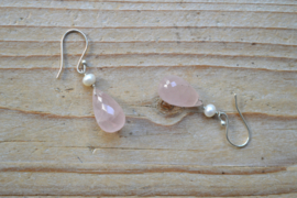 Sterling zilver Oorbellen met Rozenkwarts en Zoetwaterparel