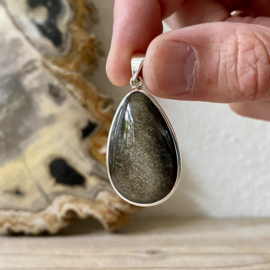Hanger Goud Obsidiaan in sterling zilver ca. 24 x 40 mm