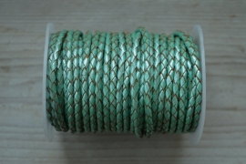 Rondgevlochten leer 4 mm Metallic Mint per 10 cm