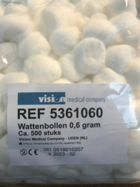 Wattenbollen 0,6 gram - 500 stuks per zak