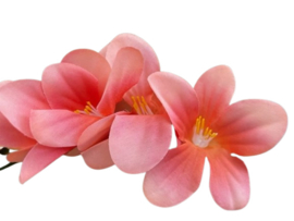 Kunstbloemen fresia koraal roze, steel 14 cm, 6 bloemen