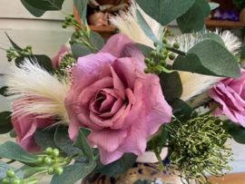 Kunstbloemen boeket oud roze met eucalyptus