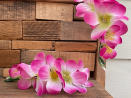 Kunstbloemen fresia roze/creme steel 14 cm, 6 bloem