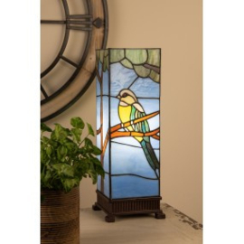 Tiffany tafellamp zuil, tropische vogel 48x15x15 cm