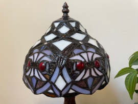 Tiffany lamp, bureaulamp paars/wit hoogte 33 cm