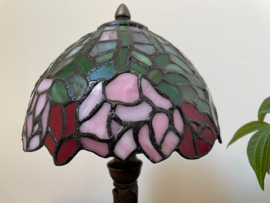 Tiffany lamp, tafellamp groen/roze bloemen hoogte 30 cm