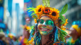 Carnaval, verkleden bloemen zonnebloemen kostuum